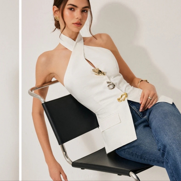 #6 Commense White Halter Top with Gold Accents - Picture 5 of 5